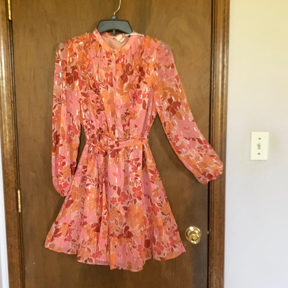 Relist9/28 LC Lauren Conrad floral print dress ruffle & metallic details boho XS - Picture 10 of 17